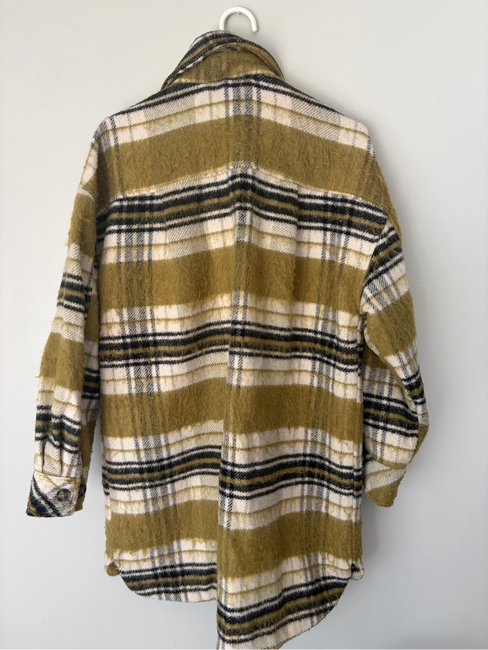 We the Free Vienna Shirt Jacket Plaid Shacket in Olive & Ivory - Picture 5 of 6